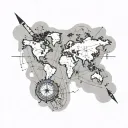 world map with a compass, picasso inspired tattoo tattoo design idea