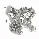 world map with a compass, picasso inspired tattoo tattoo design idea