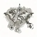 world map with a compass, picasso inspired tattoo tattoo design idea