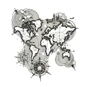 world map with a compass, picasso inspired tattoo tattoo design idea