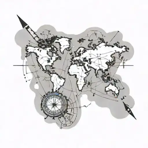 world map with a compass, picasso inspired tattoo tattoo design idea