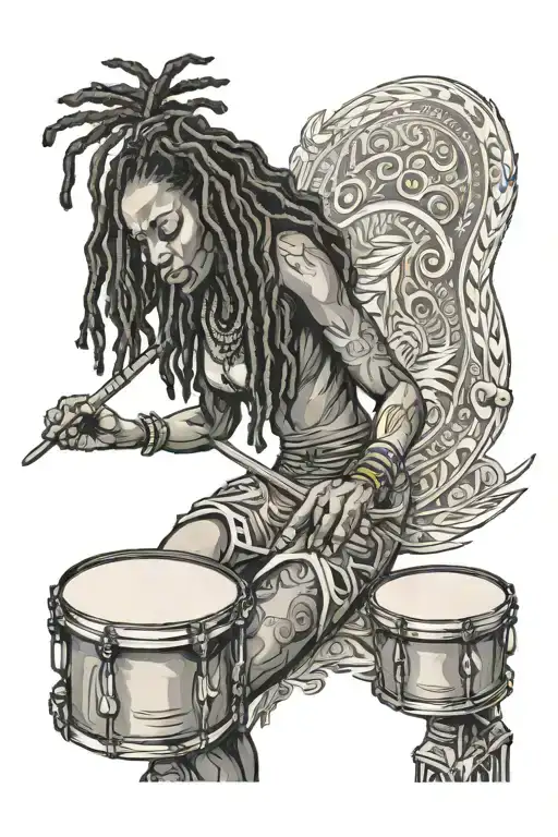 rasta woman playing drums tattoo design idea