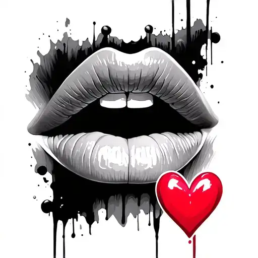 lips and heart tattoo design idea
