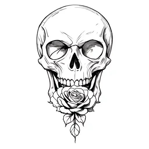 Skull with a rose in the jaw  tattoo design idea