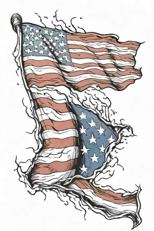 American flag ripping through skin opening tattoo design idea