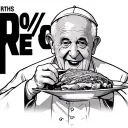 the pope eating a plate of piela with hundred percent brithis beef  tattoo design idea