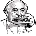 the pope eating a plate of piela with hundred percent brithis beef  tattoo design idea