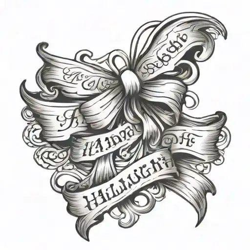 script words "hard fought hallelujah" with bow tattoo design idea