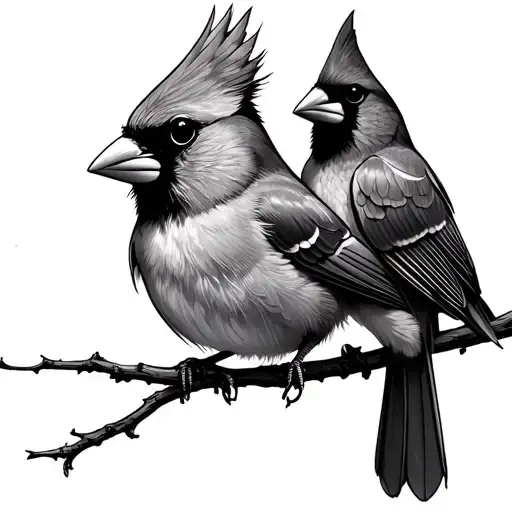 2 cardinals black and white tattoo design idea
