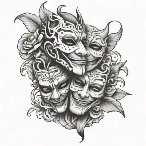 laugh now cry later mask tattoo design idea