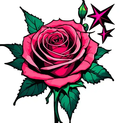 rose with goth stars tattoo design idea