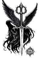 scary wings with a sword down the spine tattoo tattoo design idea