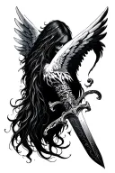 scary wings with a sword down the spine tattoo tattoo design idea