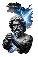 Zeus holding a lightning bolt. portrait tattoo design idea