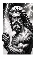 Zeus holding a lightning bolt. portrait tattoo design idea