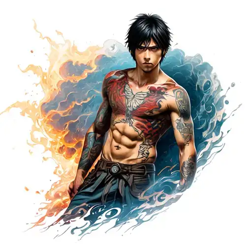 eren yaeger with attack titan behind him tattoo design idea