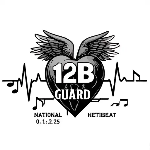 "12B, National Guard, 03.12.25" Heartbeat line tattoo design incorporating musical notes tattoo design idea