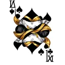 Black and gold card, a small heart, diamond, club and spade in each corner and a joker image in the middle tattoo design idea
