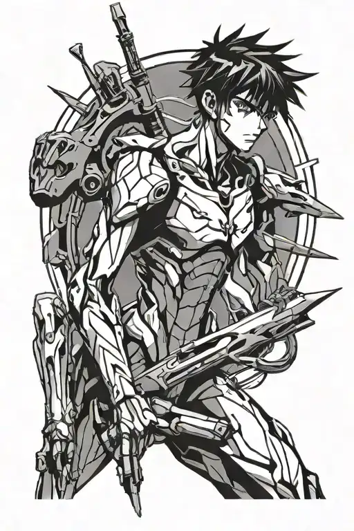 rei from neon genesis evangelion with trident  tattoo design idea