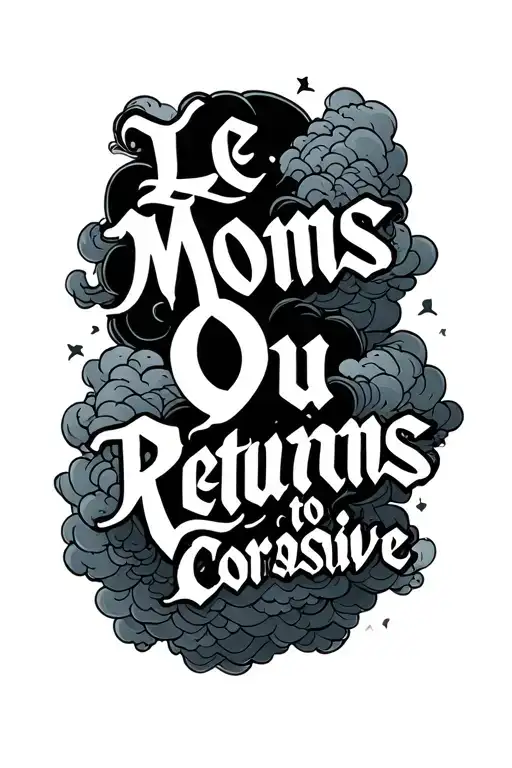 An inscription with the writing 'Le Mons Ou returns to Corsive with elongated characters and around the clouds of paradise tattoo design idea