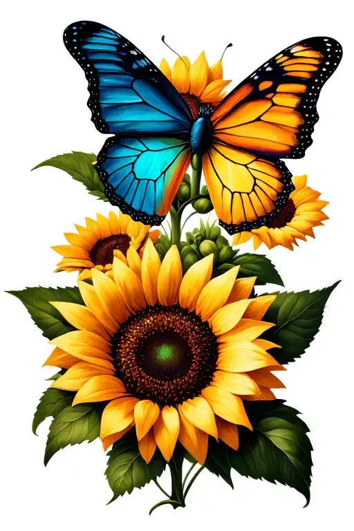 "Long Live Crystal " sunflower and butterfly tattoo design idea