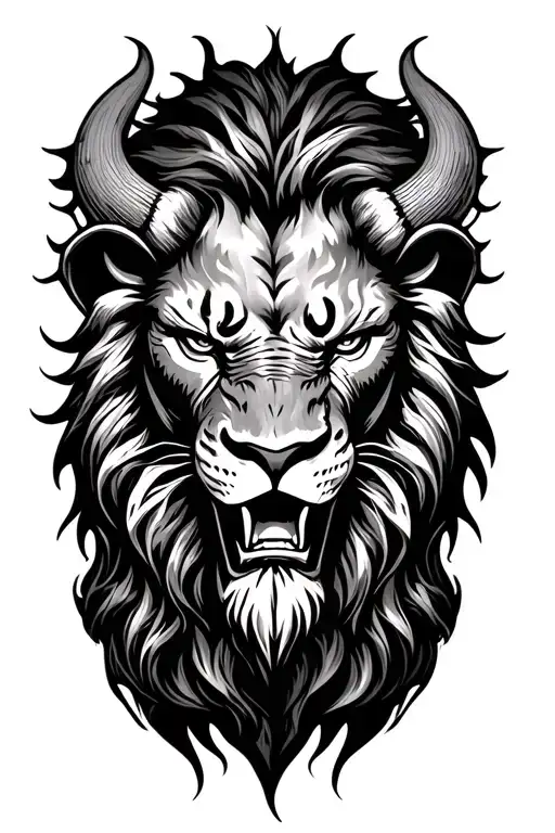 satan and lion head tattoo design idea