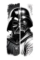 “An image showing the mask of Darth Vader on the left and that of Kylo Ren on the right, separated tattoo design idea