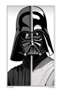 “An image showing the mask of Darth Vader on the left and that of Kylo Ren on the right, separated tattoo design idea