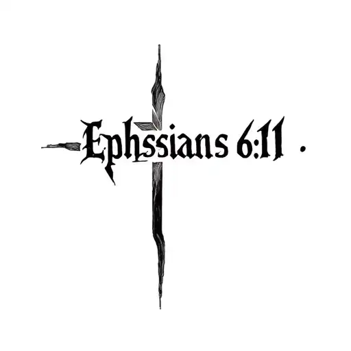 the words "Ephesians 6:11" with a like going through it making it into a cross tattoo design idea