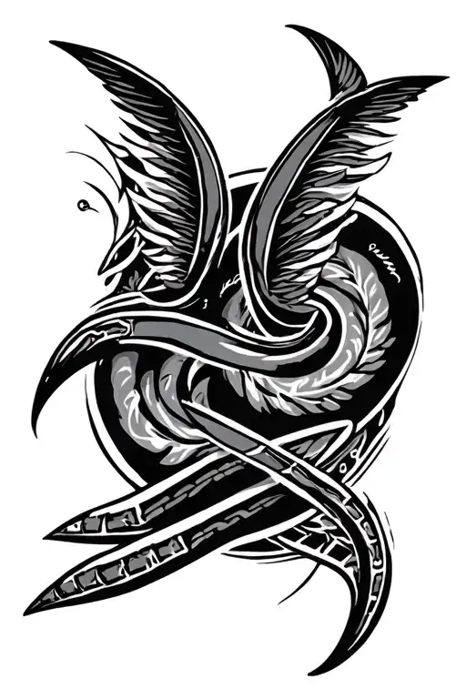 Jera sign with two boomerangs flying tattoo design idea