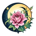sun moon and star rose, lily, iris flower tattoo design idea