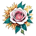 sun moon and star rose, lily, iris flower tattoo design idea