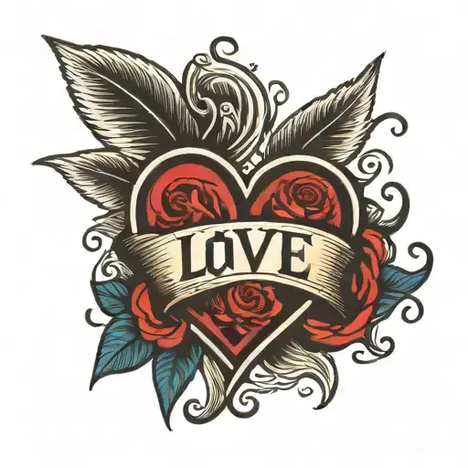 Heart shape with the word Love plus letters B, R, M tattoo design idea