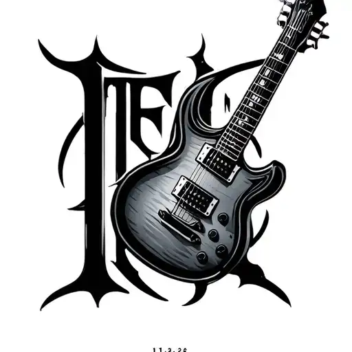 "11.2.26" metal guitar intertwined tattoo design idea