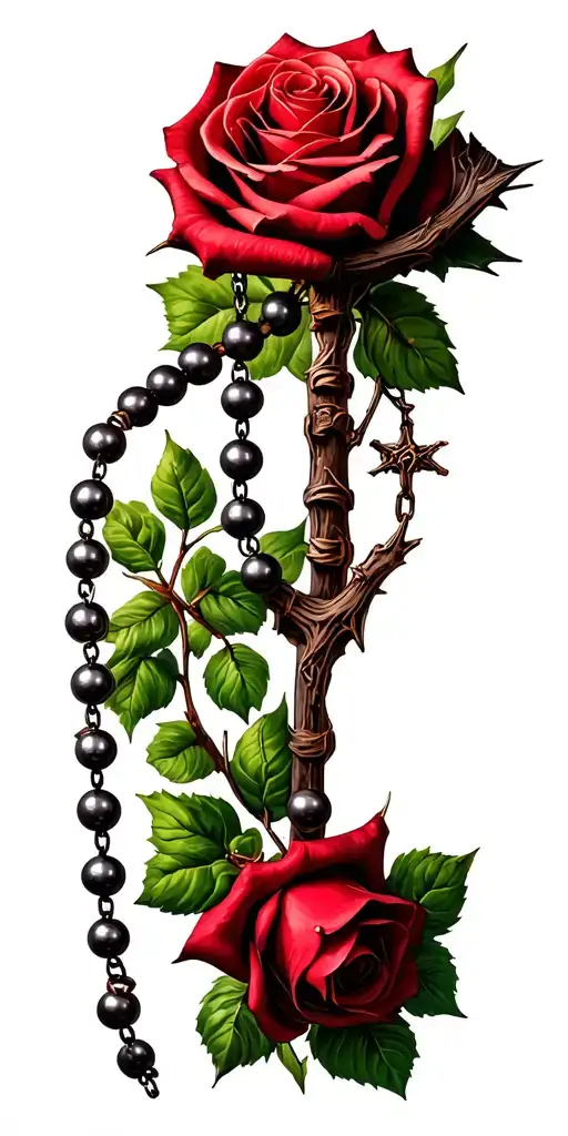 rosary made of thorns and the beads is roses tattoo design idea