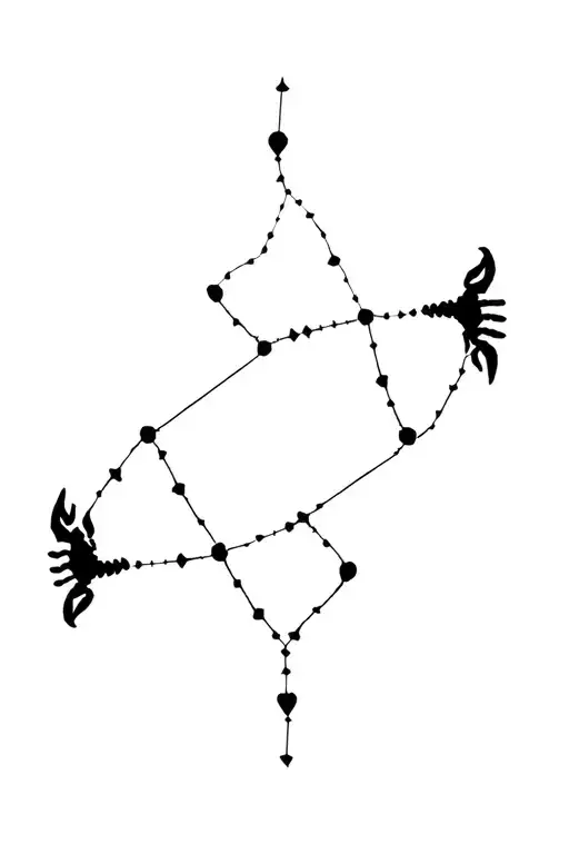 Scorpio and cancer constellations intertwined, relationship, love, crab, scorpion, minimalism  tattoo design idea