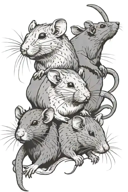rats, one white elbino, one white and light grey, one bown and one dark grey as a memorial  tattoo design idea