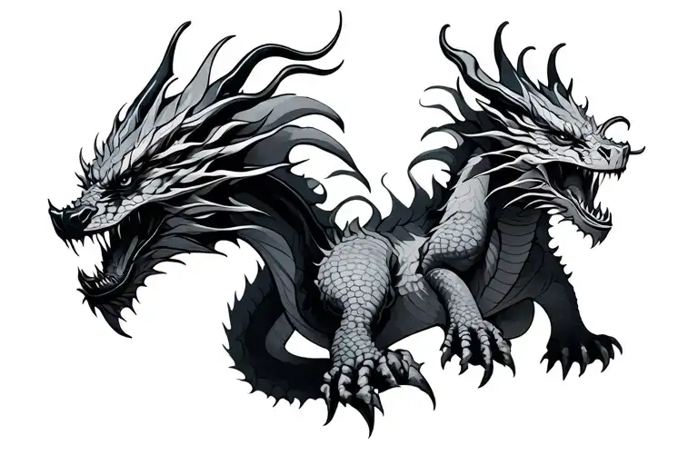 three headed dragon   tattoo design idea