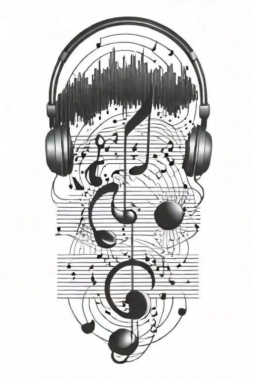 A geometric design incorporating musical notes and waveforms, symbolizing your love for music and your expertise in audio technology tattoo design idea