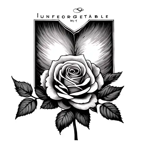 the word unforgettable with a little rose under my breast  tattoo design idea