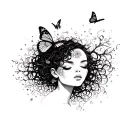 black women w/ scrambles out of her opens head and a small butterfly landing on the scrambles  tattoo design idea