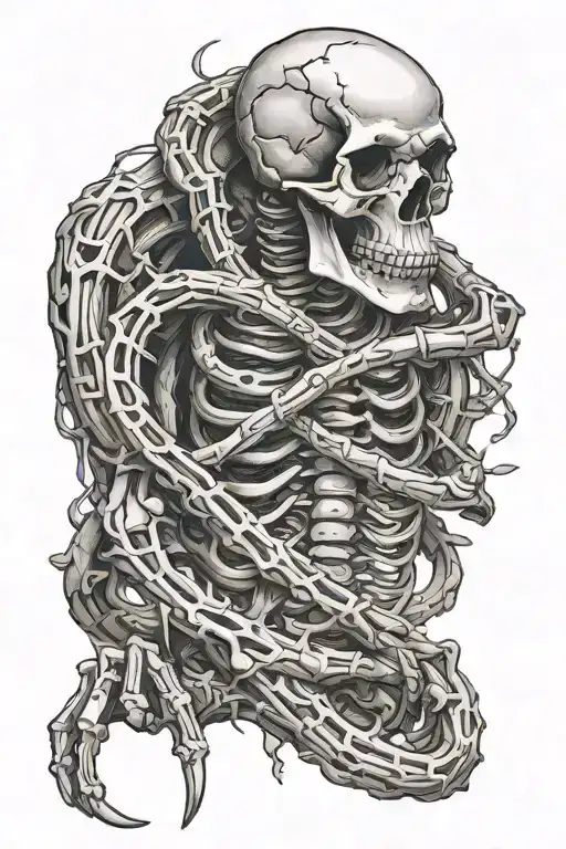 snake wrapped around a skeletons arm with the skeletons hand in a grasping stance  tattoo design idea