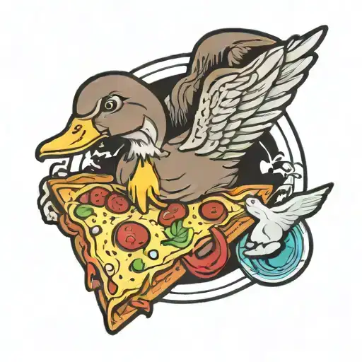 duck with pizza slice and froze tattoo design idea