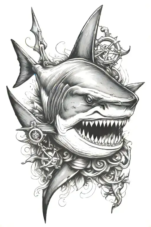 shark with anchor tattoo design idea