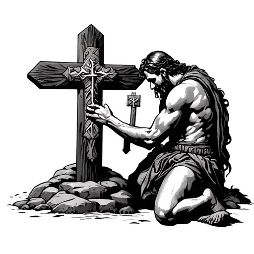 Cristian soldier kneeling to a cross tattoo design idea