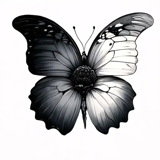 Half Butterfly Half Flower tattoo design idea