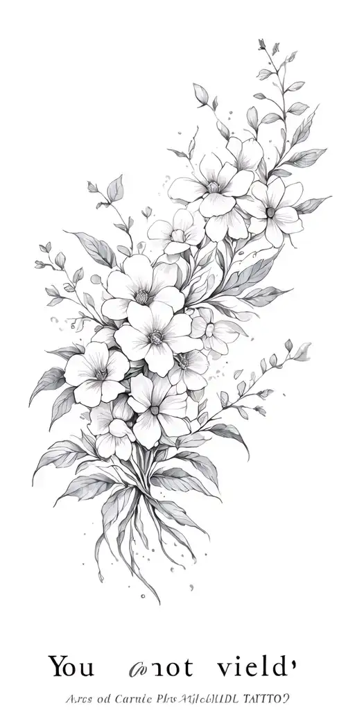 "You do not yield " Delicate floral sleeve, Aries Cancer zodiac, feminine ethereal black and grey tattoo design idea