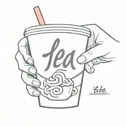 hand holding cup noodles spelling Lea tattoo design idea