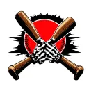skeleton hands holding two crossed wooden baseball bats tattoo design idea