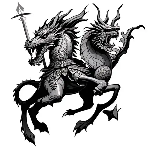 St. george slaying the dragon, celtic themed tattoo design idea